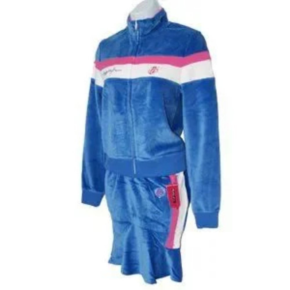 Ruff Ryder's Blue Velour Track Jacket and Skirt Set Y2K - Picture 7 of 16